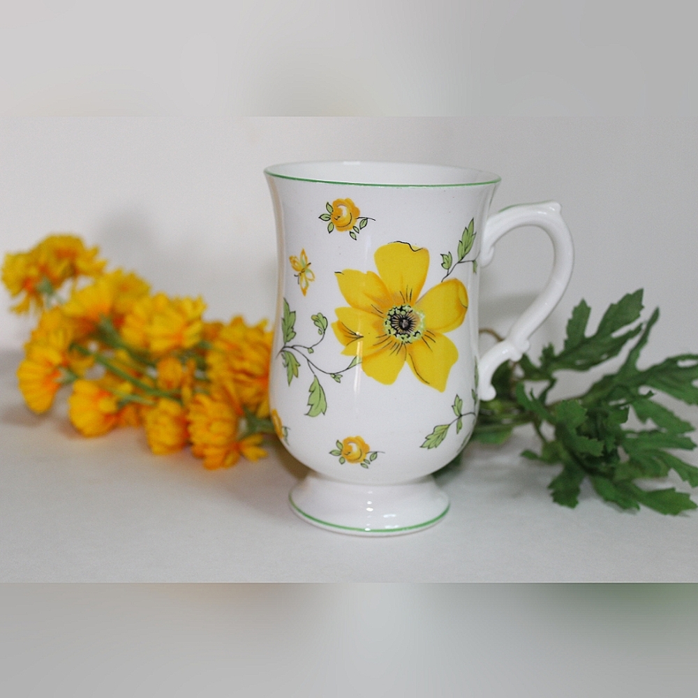 Royal victoria fine bone china yellow dogwood footed tea cup
